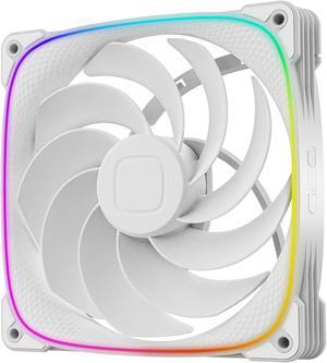 Geometric Future Squama 2503R Reverse Blade RGB PWM Fan - 140mm - 1 Pack  Performance & Silent Balance - Dual Lighting Loop - 5V 3pin addressable RGB - 4pin PWM - White(GEO-S2503RW-14S)