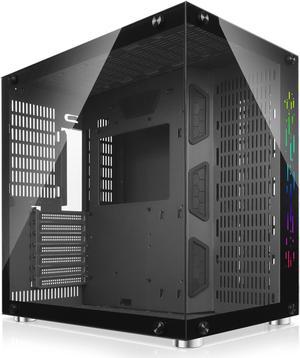 GIM ATX Mid-Tower Case White Gaming PC Case 2 Tempered Glass Panels & Front Panel RGB Strip Gaming Computer Case Desktop Case USB 3.0 I/O Port, Magnet Dust Filter, Water-Cooling Ready PC Case (Black)
