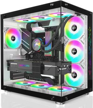 GIM ATX Mid-Tower PC Case White 10 Pre-Installed 120mm RGB Fans Gaming PC Case 2 Tempered Glass Panels Gaming Style Windows Computer & Desktop Case USB 3.0 I/O Port, Water-Cooling Ready