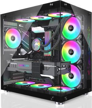 GIM ATX Mid-Tower PC Case Black 10 Pre-Installed 120mm RGB Fans Gaming PC Case 2 Tempered Glass Panels Gaming Style Windows Computer & Desktop Case USB 3.0 I/O Port, Water-Cooling Ready