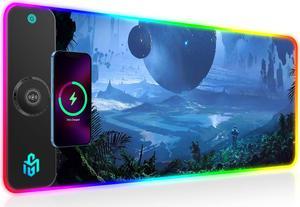 GIM 15W Wireless Charging RGB Gaming Mouse Pad, LED Mouse Pad 800x300x4MM, 10 Light Modes Extra Large Mousepad Non-Slip Rubber Base RGB Desk Mat for Gaming, MacBook, PC, Laptop, Desk (Planetary)