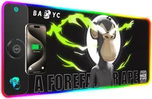 GIM RGB Gaming Mouse Pad with 15W Wireless Charging, LED Mouse Pad with 10 Light Modes, Extra Large Mousepad 800x300x4MM, Non-Slip Rubber Base Computer Keyboard Mat for Gaming, Desk (Lightning Ape)