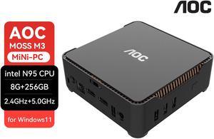 AOC Mini PC MOSS M3 Mini Computer Mini PC Barebone System Intel N95 Processor up to 3.4GHz with Graphics 8GB DDR4 256GB SSD Dual Frequency Wi-Fi 5.1*5.1*1.8 Inch 0.85 Pound Home Office Work Business