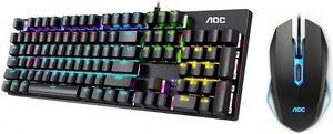 AOC Gaming RGB Mechanical Keyboard 104 Keys Panel Quiet Computer for Home Office Gaming Work for Windows&Mac Black with Wired Mouse