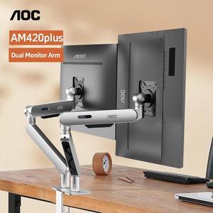 AOC Dual Monitor Arm Desk Stand Adjustable Two Monitor Freestanding Desk Stand for 17 to 34 Inch Computer Screens Holds up to 19.84 lbs AM420plus Silver