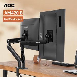 AOC Dual Monitor Arm Desk Stand Adjustable Two Monitor Freestanding Desk Stand for 17 to 34 Inch Computer Screens Holds up to 19.84 lbs AM420B Black Office Work Business