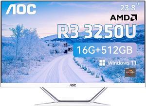 AOC All-in-One PC Business Desktop 23.8" FHD Screen AMD R3 3250U 512 GB SSD Processor up to 3.5GHz 16GB RAM  Windows 11 Home Wi-Fi 6 USB Dual Speakers Keyboard&Mouse Office Work Business