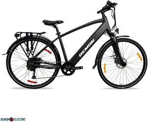 Demon Electric Phantom 350W 27.5-in Touring Commuter Electric Bike, 60-70km Battery Range (14.5Ah), TEKTRO Hydraulic Brakes, SHIMANO 9 Speed Gear, Cargo Rack - Matte Black