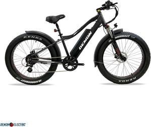 Demon Electric Thunderbolt SL 500W 26-in Fat-Tire Electric Bike, 50-60km Battery Range (16.75Ah), Front Suspension, TEKTRO Hydraulic Brakes, SHIMANO 7 Speed Gear - Black