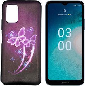 For Nokia C300 N155DL TPU Flexible Skin Cover Cell Phone Case  Purple Butterfly