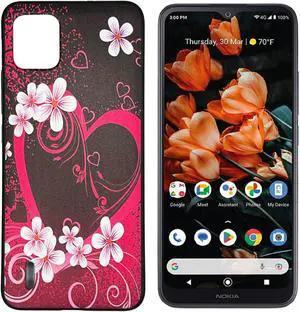For Nokia C110 N156DLTPU Flexible Skin Cover Cell Phone Case + Tempered Glass - Pink Heart