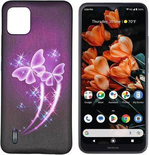 For Nokia C110 N156DLTPU Flexible Skin Cover Cell Phone Case  Tempered Glass  Purple Butterfly