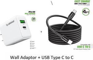 For AT&T SL112A 6782D / Cricket SL112C 20W Fast Home Wall Travel Charger + 4FT Type C to C USB Cable