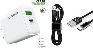 For AT&T SL112A 6782D / Cricket SL112C 20W Fast Home Wall Travel Charger + 3FT USB A to C USB Cable