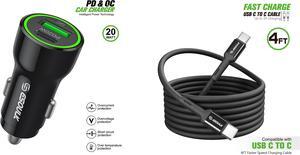For AT&T SL112A 6782D / Cricket SL112C 20W Car Charger PD + 2.4A USB with 4ft C to C cable