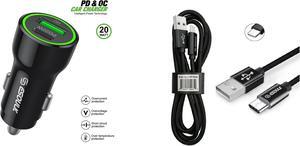For AT&T SL112A 6782D / Cricket SL112C 20W Car Charger PD + 2.4A USB with 3ft A to C cable