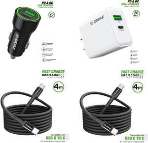 For AT&T SL112A 6782D / Cricket SL112C 20W Car Charger Plus 20W Wall Charger with 2X C to C USB Cable Combo