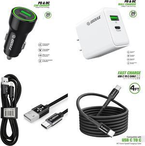 For AT&T SL112A 6782D / Cricket SL112C 20W Car Charger Plus 20W Wall Charger with 1X A to C & 1X C to C USB Cable Combo
