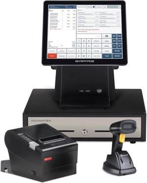 All-in-One SmartPOS-129 Professional Cash Register for Small Business, POS System Bundle Includes: Cashier Touch Screen Monitor, Customer-Facing Display, Cash Drawer, Wireless Scanner, Thermal Printer