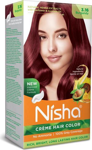 Nisha Cream Hair Color Rich Bright Long Lasting Hair Colouring For Ultra Soft Deep Shine 100% Grey Coverage Conditioning With Natural Herbs 120gm Burgundy (Pack of 1)