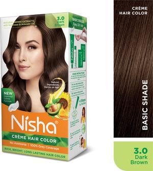Nisha Cream Hair Color Rich Bright Long Lasting Hair Colouring For Ultra Soft Deep Shine 100% Grey Coverage Conditioning With Natural Herbs 120gm Dark Brown (Pack of 1)