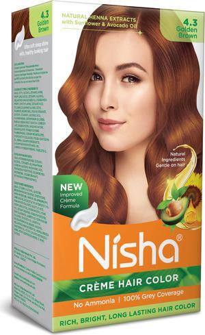 Nisha Cream Hair Color Rich Bright Long Lasting Hair Colouring For Ultra Soft Deep Shine 100% Grey Coverage Conditioning With Natural Herbs 120gm Golden Brown (Pack of 1)