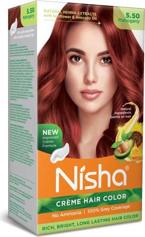 Nisha Cream Hair Color Rich Bright Long Lasting Hair Colouring For Ultra Soft Deep Shine 100% Grey Coverage Conditioning With Natural Herbs 120gm Mahogany (Pack of 1)