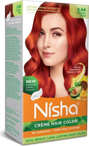 Nisha Cream Hair Color Rich Bright Long Lasting Hair Colouring For Ultra Soft Deep Shine 100% Grey Coverage Conditioning With Natural Herbs 120gm Copper Red (Pack of 1)