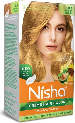 Nisha Cream Hair Color Rich Bright Long Lasting Hair Colouring For Ultra Soft Deep Shine 100% Grey Coverage Conditioning With Natural Herbs 150gm Golden Blonde (Pack of 1)