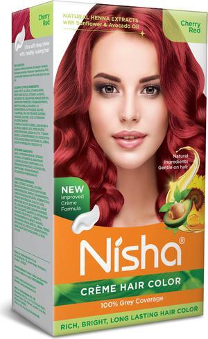 Nisha Cream Hair Color Rich Bright Long Lasting Hair Colouring For Ultra Soft Deep Shine 100% Grey Coverage Conditioning With Natural Herbs 120gm Cherry Red (Pack of 1)