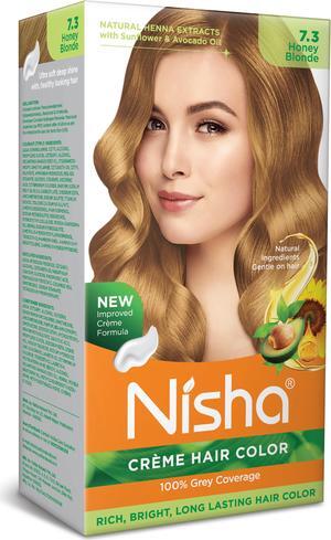 Nisha Cream Hair Color Rich Bright Long Lasting Hair Colouring For Ultra Soft Deep Shine 100% Grey Coverage Conditioning With Natural Herbs 150gm Honey Blonde (Pack of 1)