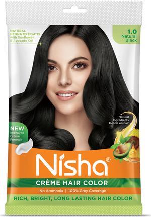 Nisha Cream Hair Color Rich Bright Long Lasting Hair Colouring For Ultra Soft Deep Shine 100% Grey Coverage Conditioning With Natural Herbs 40gm Natural Black (Pack of 1)