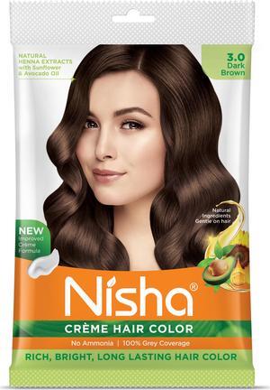 Nisha Cream Hair Color Rich Bright Long Lasting Hair Colouring For Ultra Soft Deep Shine 100% Grey Coverage Conditioning With Natural Herbs 40gm Dark Brown (Pack of 1)