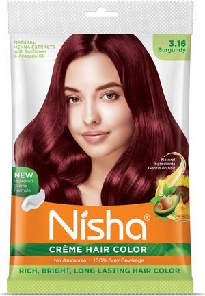Nisha Cream Hair Color Rich Bright Long Lasting Hair Colouring For Ultra Soft Deep Shine 100% Grey Coverage Conditioning With Natural Herbs 40gm Burgundy (Pack of 1)