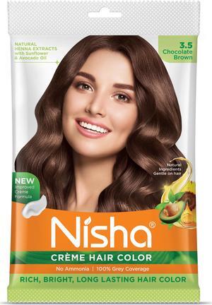 Nisha Cream Hair Color Rich Bright Long Lasting Hair Colouring For Ultra Soft Deep Shine 100% Grey Coverage Conditioning With Natural Herbs 40gm Chocolate Brown 3.5 (Pack of 1)