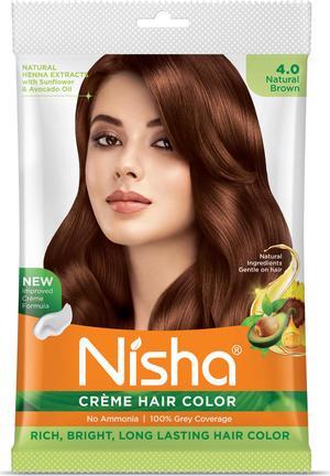 Nisha Cream Hair Color Rich Bright Long Lasting Hair Colouring For Ultra Soft Deep Shine 100% Grey Coverage Conditioning With Natural Herbs 40gm Natural Brown (Pack of 1)