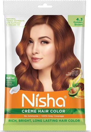 Nisha Cream Hair Color Rich Bright Long Lasting Hair Colouring For Ultra Soft Deep Shine 100% Grey Coverage Conditioning With Natural Herbs 40gm Golden Brown (Pack of 1)