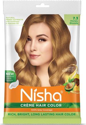 Nisha Cream Hair Color Rich Bright Long Lasting Hair Colouring For Ultra Soft Deep Shine 100% Grey Coverage Conditioning With Natural Herbs 50gm Honey Blonde (Pack of 1)