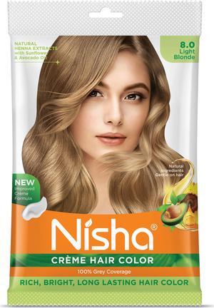Nisha Cream Hair Color Rich Bright Long Lasting Hair Colouring For Ultra Soft Deep Shine 100% Grey Coverage Conditioning With Natural Herbs 50gm Light Blonde (Pack of 1)