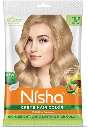 Nisha Cream Hair Color Rich Bright Long Lasting Hair Colouring For Ultra Soft Deep Shine 100% Grey Coverage Conditioning With Natural Herbs 50gm Ultra Blonde (Pack of 1)