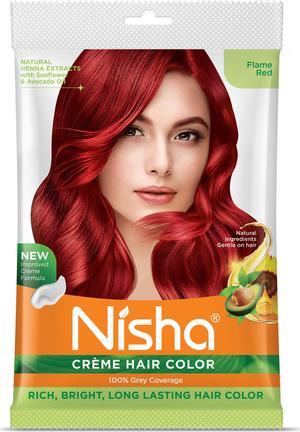 Nisha Cream Hair Color Rich Bright Long Lasting Hair Colouring For Ultra Soft Deep Shine 100% Grey Coverage Conditioning With Natural Herbs 50gm Flame Red (Pack of 1)