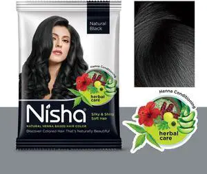 Nisha Natural Henna Based Hair Color Henna Silky & Shiny Soft Hair 10Gm Each Pack Natural Black (Pack Of 10)