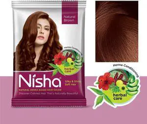 Nisha Natural Henna Based Hair Color Henna Silky & Shiny Soft Hair 15Gm Each Pack Natural Brown (Pack Of 10)