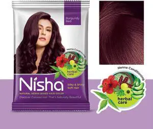 Nisha Natural Henna Based Hair Color Henna Silky & Shiny Soft Hair 15Gm Each Pack Burgundy Red (Pack Of 10)