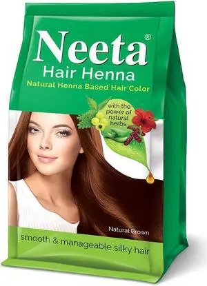 Neeta Hair Henna Soft & Shiny Natural Looking Hair Color, Natural Brown 100% Natural 5 Herbs 125G