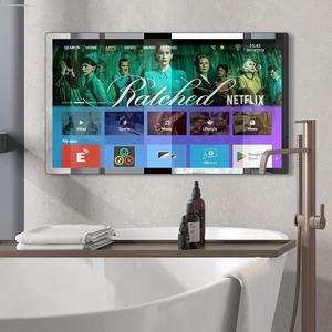 Leotachi 4K Ultra HD 32-inch High-end Bathroom Mirror TV IP66 Waterproof Android TV Supports Voice Remote Control Google Assistant, Built-in ATSC Tuner, HDMI (ARC), SPDIF (Black)