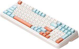 Mechanical Gaming Keyboard, RGB Backlit Wired Keyboard with Blue Switches & ABS Keycaps, Splash-Proof Function with Ergonomic Design, White BT/ 98 keys 6000mah Battery