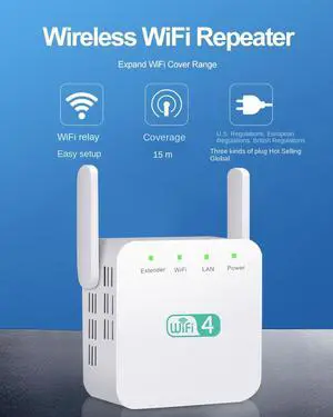 300M Wireless Repeater, 2.4G Wireless Signal Extender, Amplifier for WiFi Signals