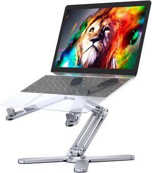 LIENS Adjustable Laptop Stand with 360 Rotating Base, Aluminum Laptop Riser for Desk Foldable, Ergonomic Notebook Stand Holder Compatible with iPad and MacBook/All Laptops up to 16 inches - Silver