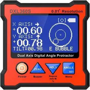 Digital Protractor DXL360S GYRO + Gravity 2 in 1 Digital LCD Protractor Inclinometer Dual Axis Level Box 0.01°Resolution